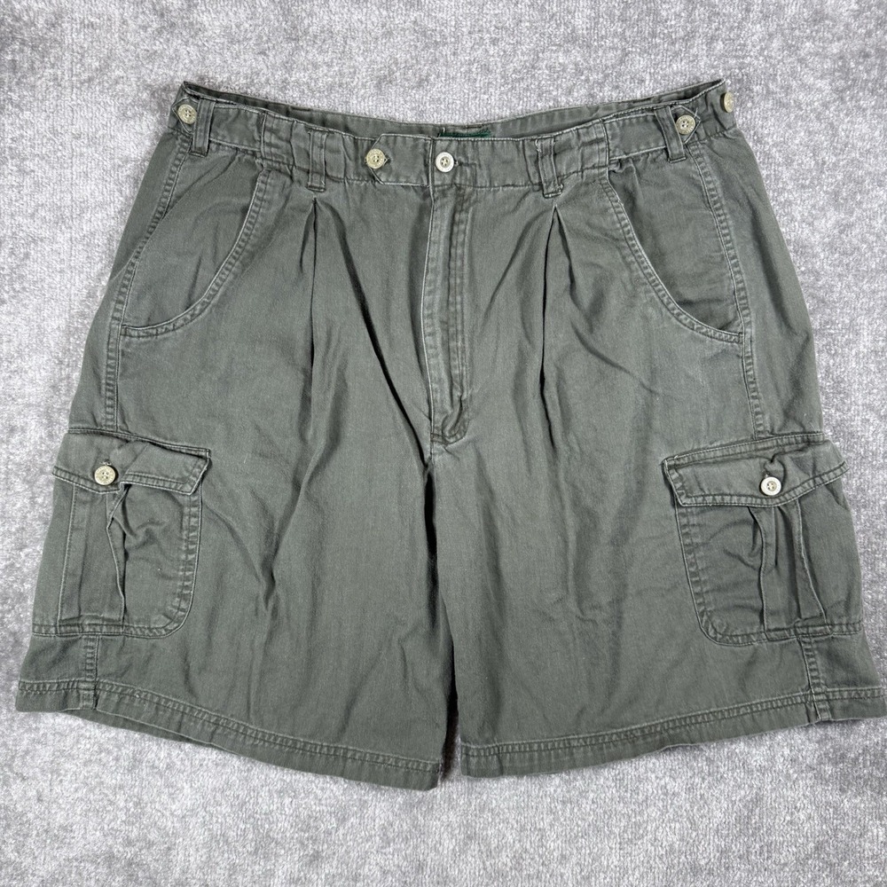 Vintage Campus Shorts Men's 34 Green Pleated Cargo Relaxed Fit